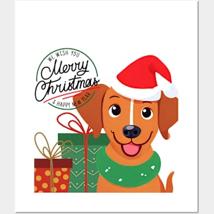 Cute Brown Dog We wish you  Merry Christmas & Happy New Year ,Brafdesign Posters and Art